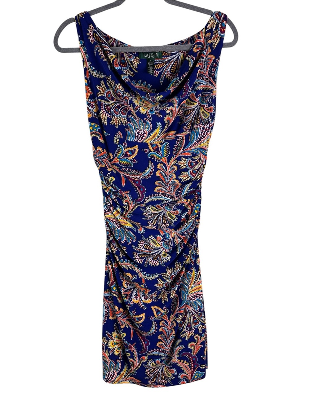 Lauren Ralph Lauren Navy Multicolor Paisley Cowl Neck Dress